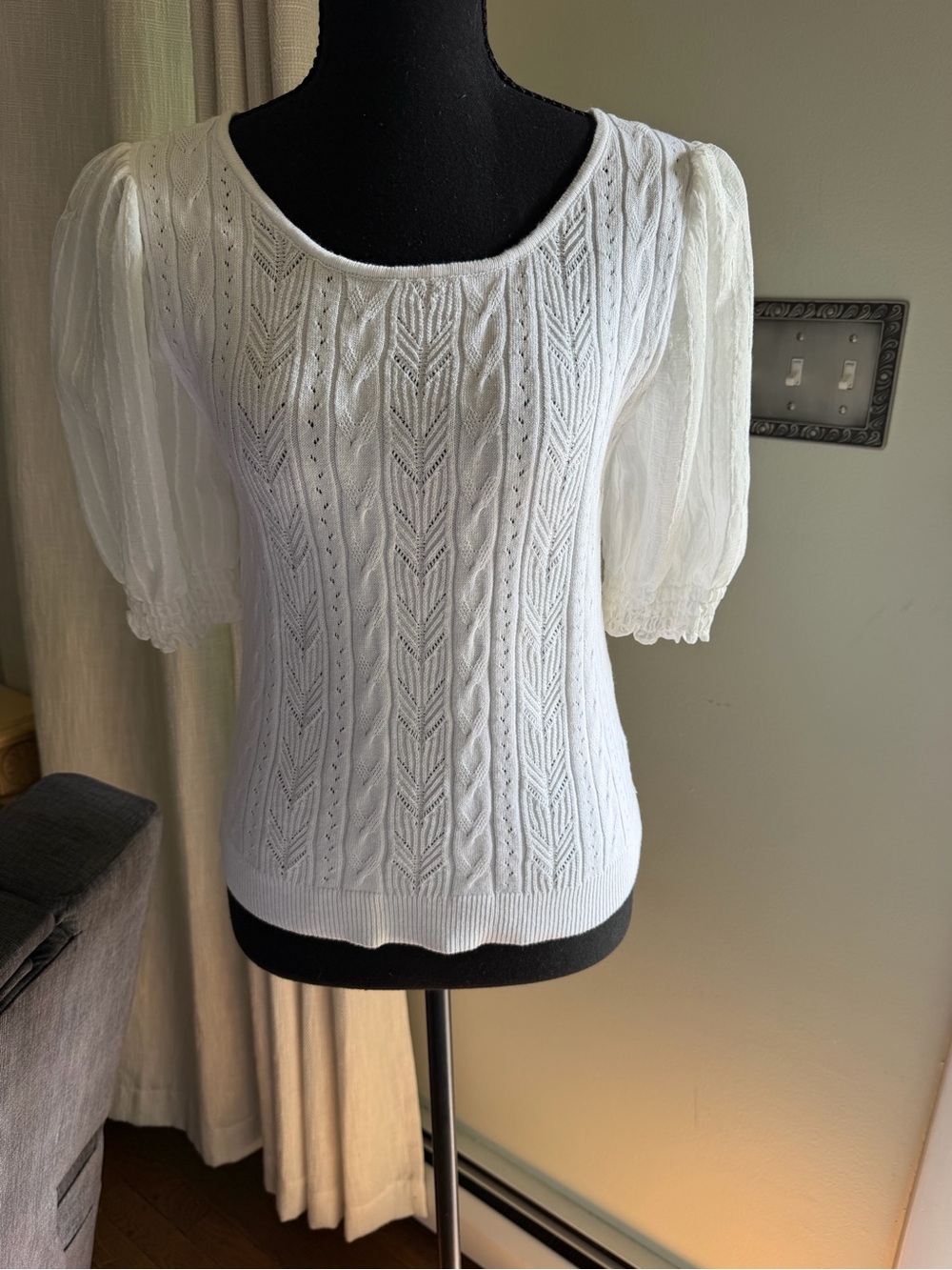 BCX Off White Knit Puff Sleeve Top
